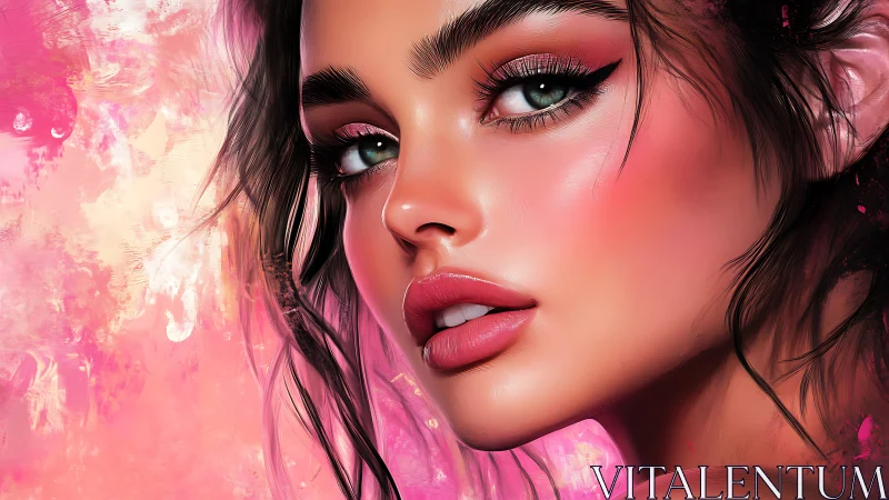 Radiant digital portrait of woman framed in vivid pink hues.