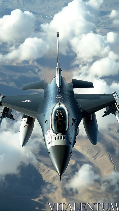 Steel falcon knifes through cloud castles above deserts.