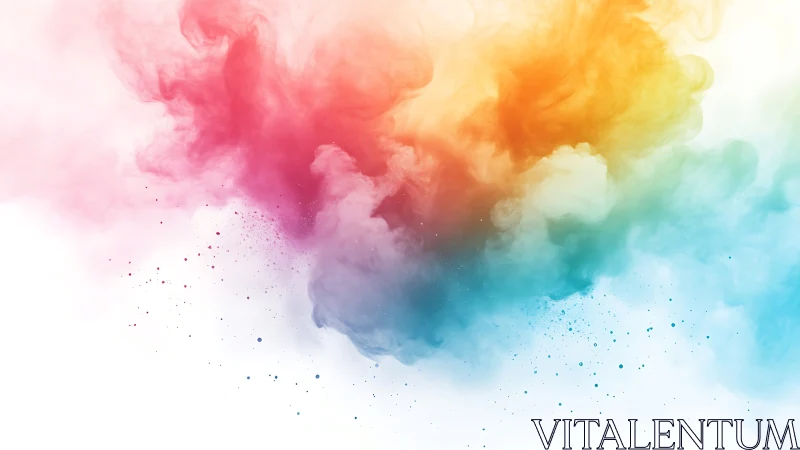 Soft rainbow cloudburst drifting across white space.