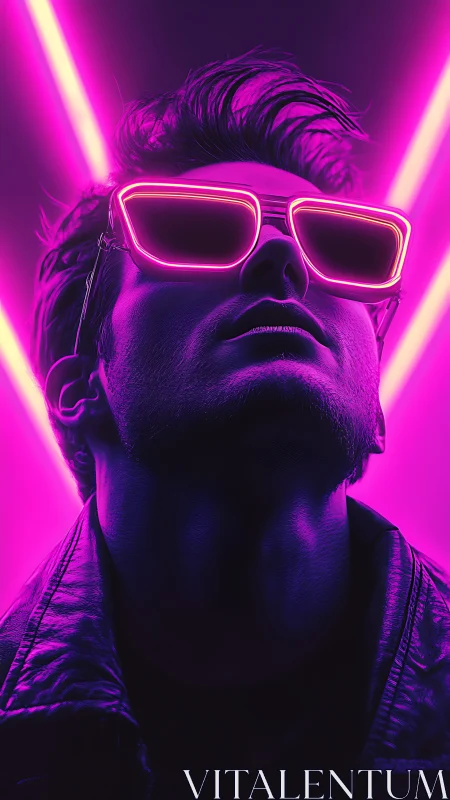 Neon-lit portrait shows male subject in magenta backlighting
