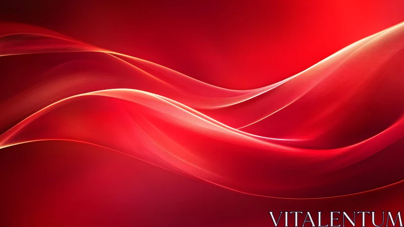 Flowing Red Silk Waves Abstract Digital Art Background.