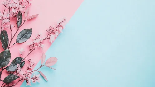 Pastel cherry blossom branch contrasts against diagonal split ground