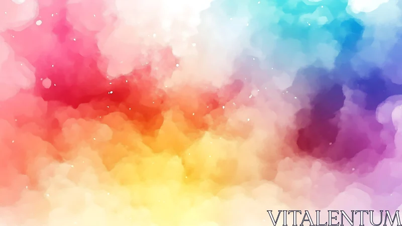 Prismatic watercolor cloudscape with soft glowing gradients.