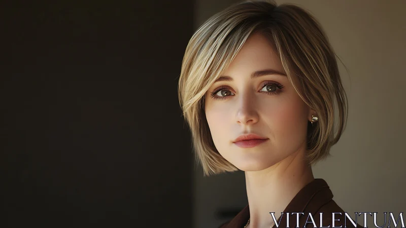 Portrait shows young woman in soft natural side lighting