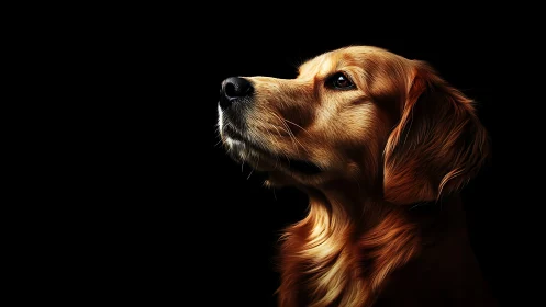 Golden retriever profile in dramatic side lighting portrait