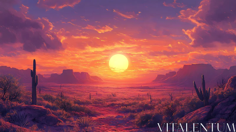 Radiant desert sunset bathes saguaro valley in cinematic light