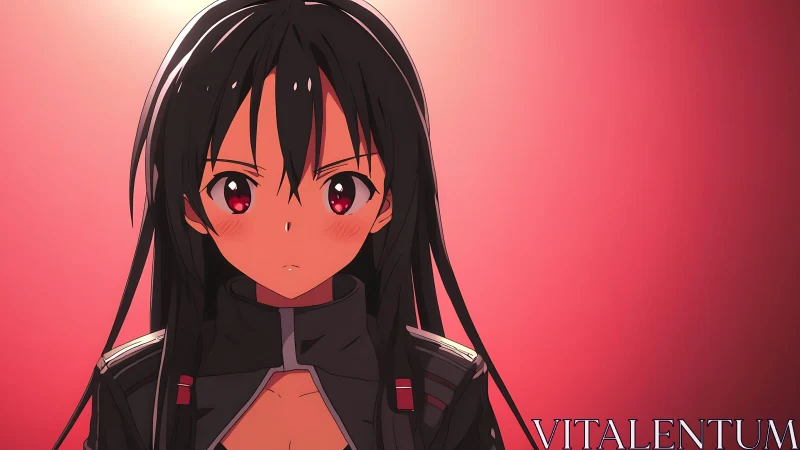 Stoic long-haired anime girl in tactical jacket, red backdrop