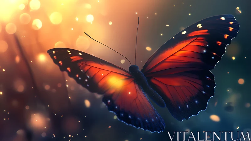 Twilight emberwing butterfly drifts through glowing dusk air.