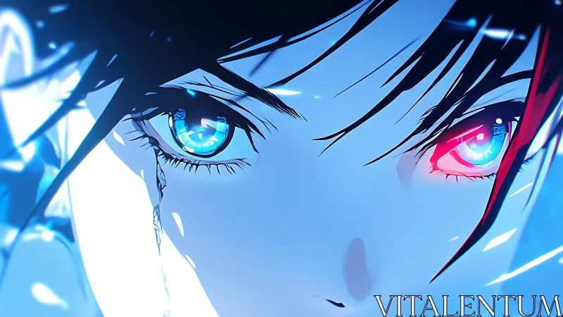 Luminous anime eyes glowing with bold electric emotion.