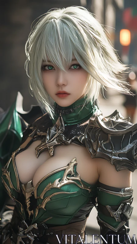 Armored fantasy warrior rendered with high-detail anime realism