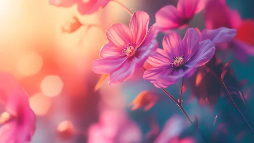 Gradient Cosmos Flowers with Bokeh Rendering and Selective Focus