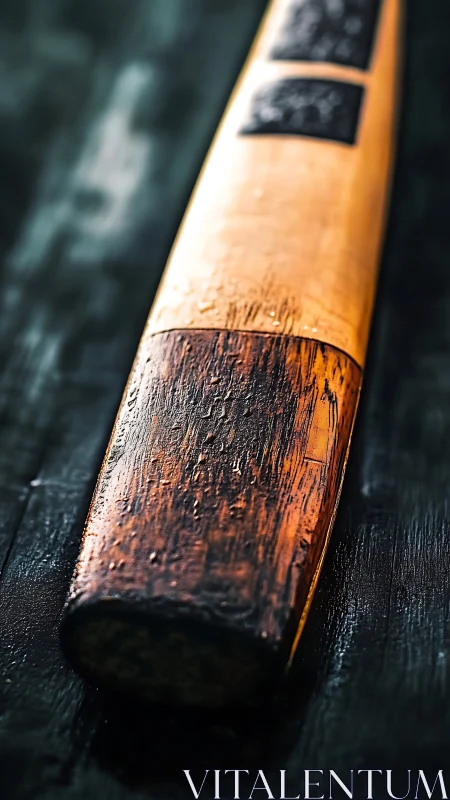 Weathered wooden cricket bat captured in shallow focus study
