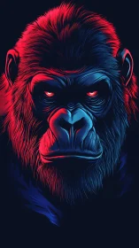 Neon-bisected gorilla portrait renders intense bilateral lighting