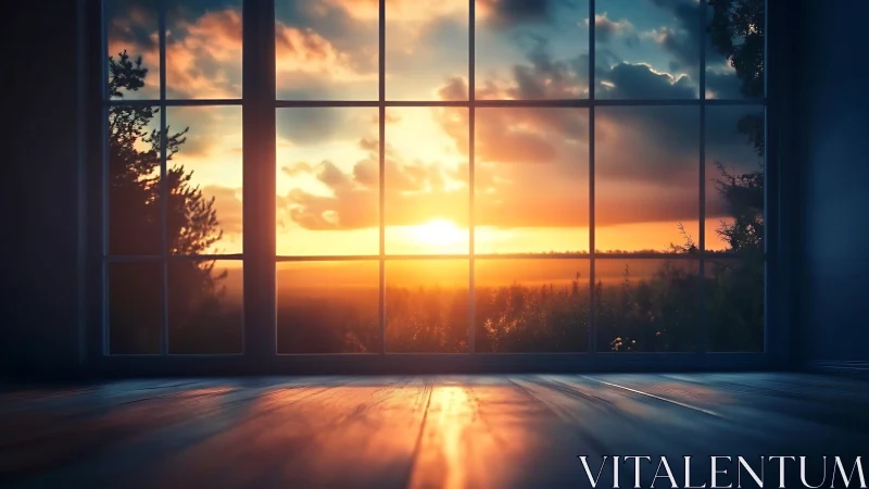 Low-angle interior view framing high-dynamic-range sunset sky