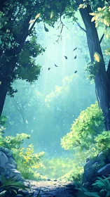 Luminescent woodland gateway beneath canopied secrets.