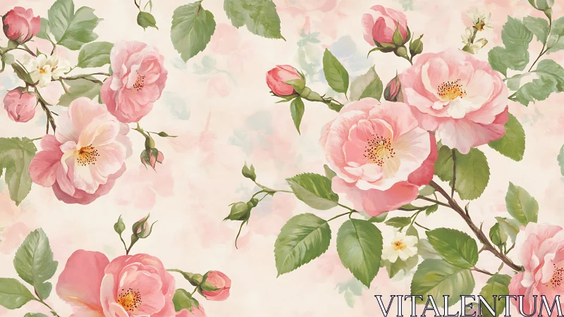 Classical Botanical Rose Composition with Layered Floral Architecture.