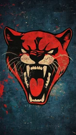 Snarling red panther emblem rendered in distressed graphic style