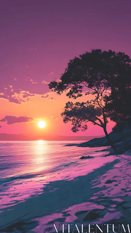 Spectral shoreline sunset with high-saturation chromatic gradients.