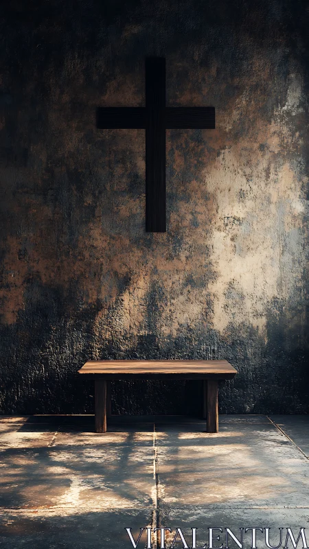 Quiet wooden cross and table invite a gentle moment of pause