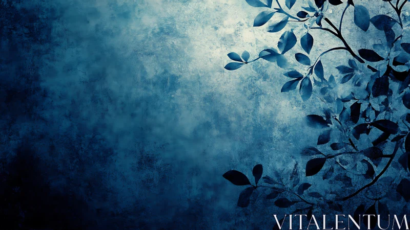 Nocturnal botanical silhouette on textured cyan gradient field.