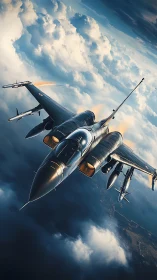 Storm-chasing jet slicing sunlight above restless clouds.