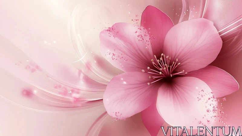 Pink Floral Digital Illustration with Particle Effects.