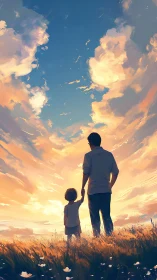 Sunset guardians beneath a painted sky of drifting promises.