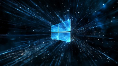 Windows logo rendered as luminous portal in radial light burst field