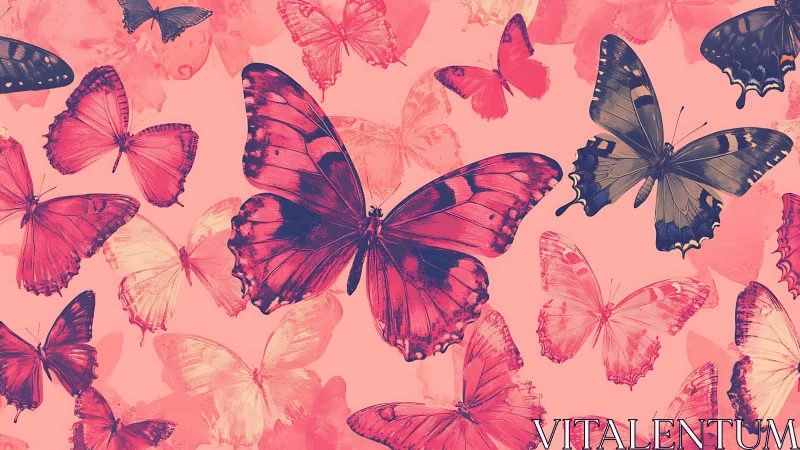 Rose-tinted butterfly chorus drifting across a coral sky.