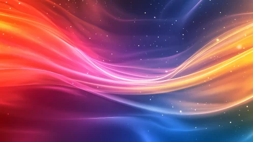 Vibrant neon light waves over deep cosmic gradient field.