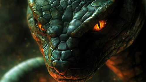 Ember-eyed serpent sentinel staring through molten dusk.