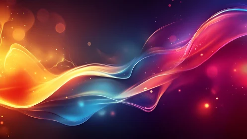 Digital painting of luminous flowing chromatic energy ribbons.