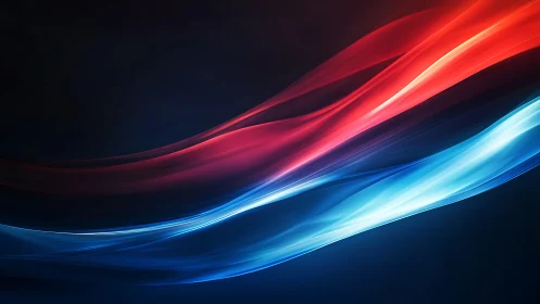 Red and blue luminous wave streaks on dark gradient background.