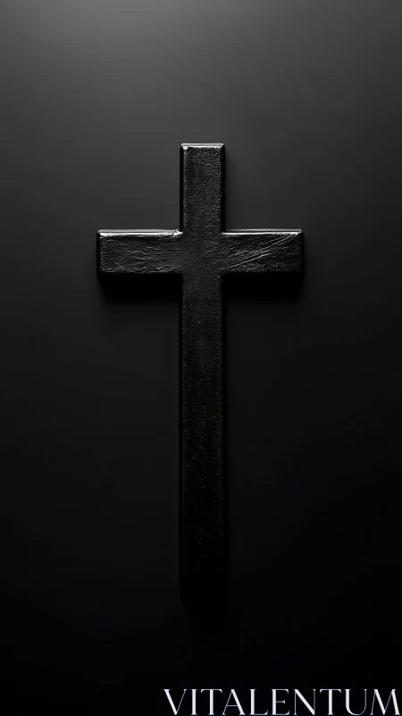 Black cross on dark minimalist background in moody light.