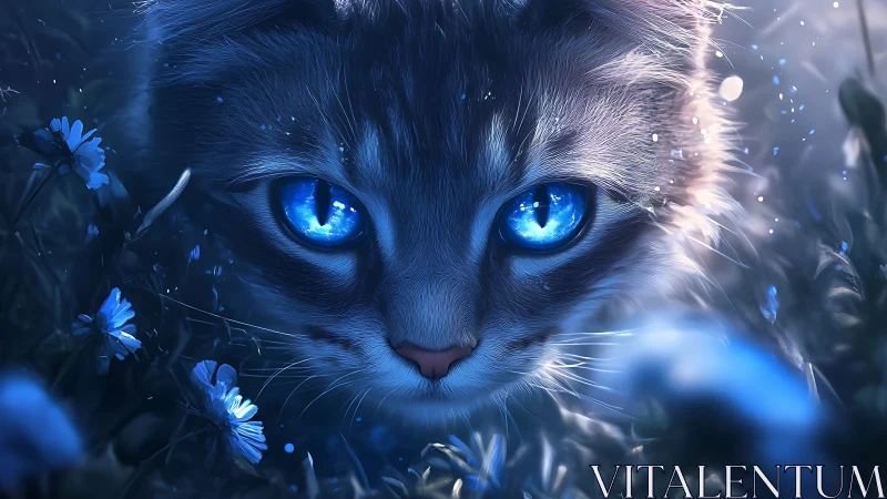 Mystical Blue Cat with Luminous Eyes.