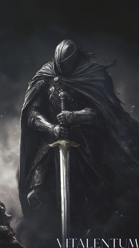 Shadow-clad knight listens to the storm humming on steel