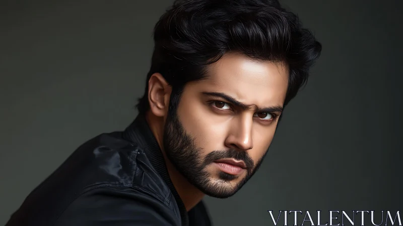 Intense male portrait with sharp lighting and focus.