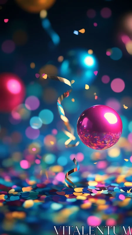 Luminous Celebration: Neon Sphere Floats Through Glowing Bokeh
