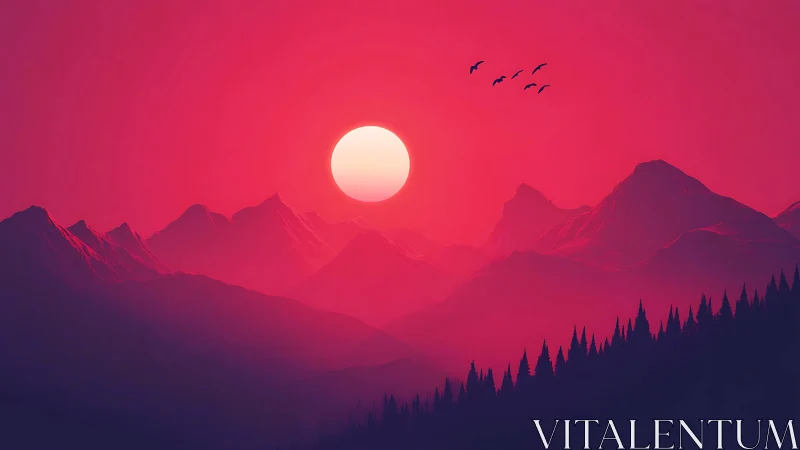 Crimson dusk sun crowns neon-kissed mountain kingdoms.