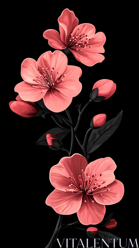 Digitally Rendered Cherry Blossom Inflorescence with Graduated Tonal Modulation