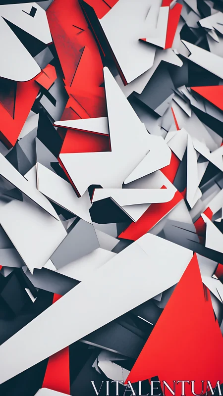 Layered red and white geometric arrow abstraction.