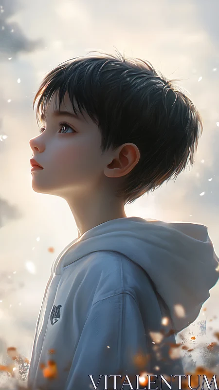 Soft morning light around a wondering child in profile.