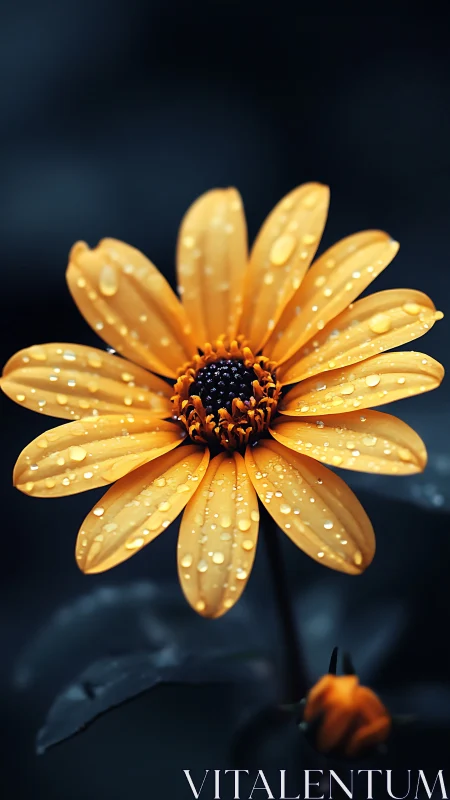 Golden Daisy Petals with Prismatic Water Droplets.