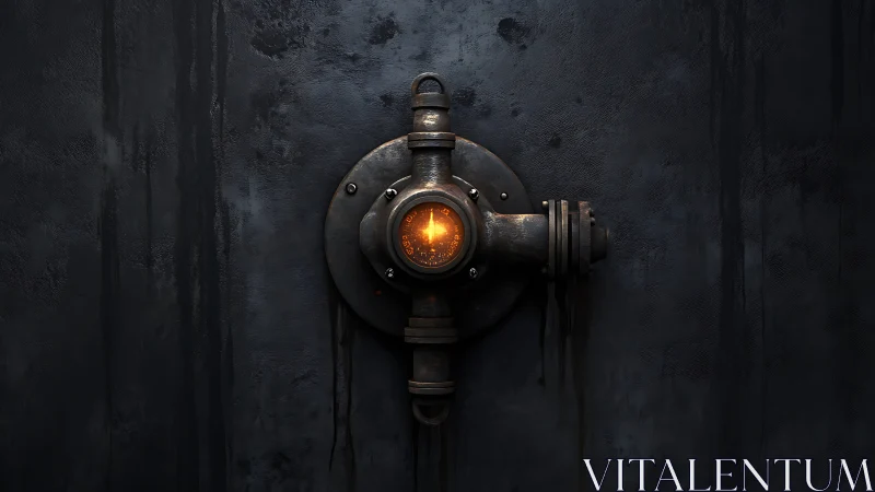 Rustbound reactor eye glaring from a shadowed steel wall.