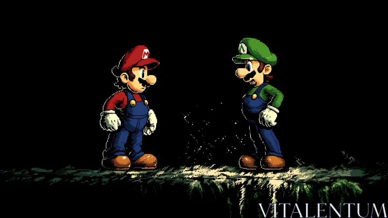 Two pixel heroes share a quiet moment on a glowing ledge