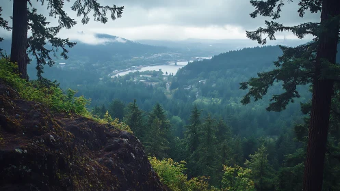 Alpine Valley Panorama: Coniferous Forests with Fluvial Basin