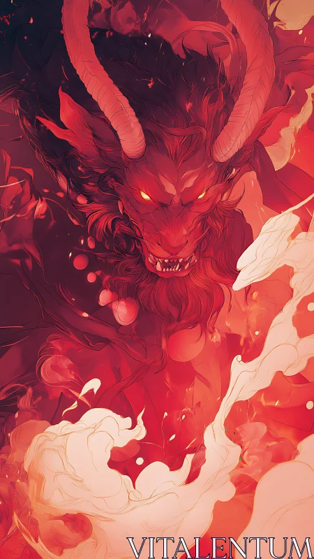 Infernal horned demon rendered in swirling crimson vectors