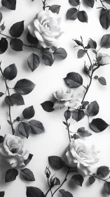 Monochromatic White Roses with Dark Foliage on Neutral Ground