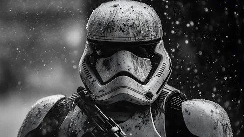 Stormtrooper armor helmet shown in gritty close-up shot
