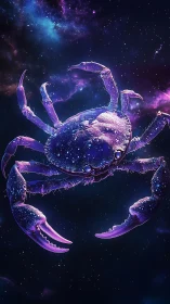 Starlit cosmic crab drifting through a violet nebula dream.